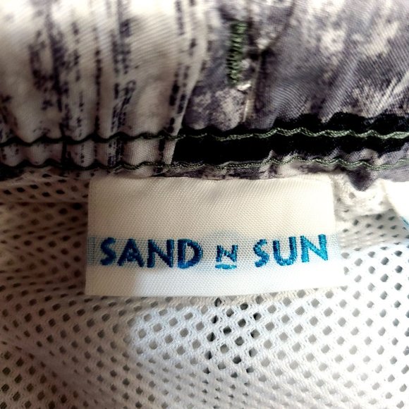 Sand N Sun Men's Size L Black White Hawaiian Tropical Mesh Lined Swim Trunks - Picture 9 of 11
